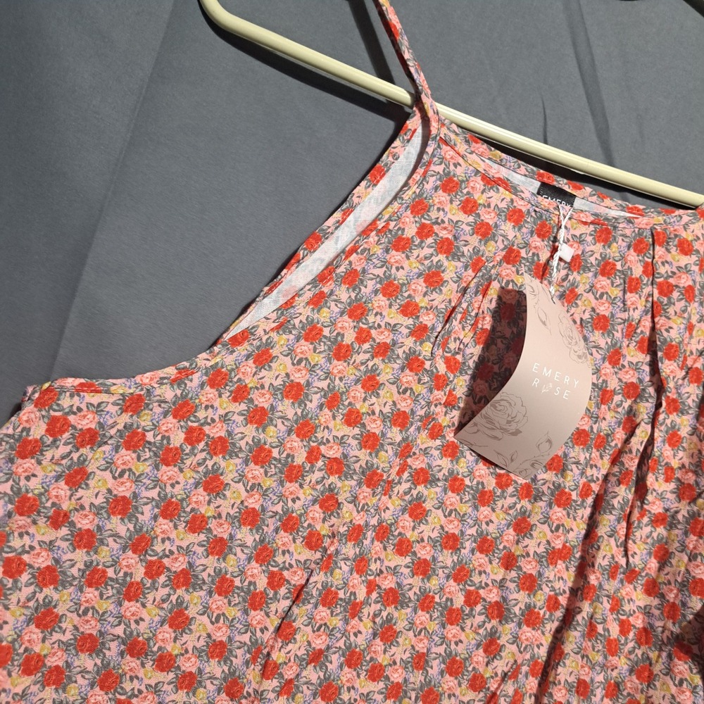 NWT Emery Rose Floral Halter Tank Top Sleeveless Blouse LARGE Feminine - Picture 2 of 5